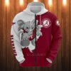 Alabama Crimson Tide Hoodie 3D Zip Hoodie Mascot Long Sleeve Gift for Fan Alabama Crimson Tide Hoodie 3D Zip Hoodie Mascot Long Sleeve Gift for Fan 0