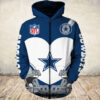 Dallas Cowboys Hoodie 3D Zip Hoodie Cute Blue Stars Graphic Gifts for Fans 0