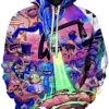 Funny Cartoon Cosplay Print Pullover With Front Pocket Hoodie 3D 1 0