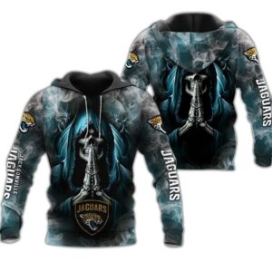 Jacksonville Jaguars Hoodie 3D Zip Hoodie Death Smoke Graphic Gifts for Fans 0