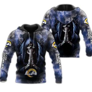Los Angeles Rams Hoodie 3D Zip Hoodie Death Smoke Graphic Gifts for Fans 0