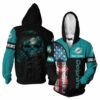 Miami Dolphins Zip Hoodie Skull Custom 3D 0