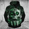 NFL Green Bay Packers Skull 3D All Over Print Zip up Hoodie Option 1