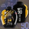NFL Pittsburgh Steelers T. J. Watt Black Gold Stripes 3D Hoodie Zip Hoodie NFL 3D All Over Print Hoodie Zip Hoodie 1