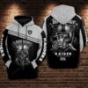Oakland Raiders NFL Football Black Sunday Skull 3D All Over Print Zip up Hoodie Option 1