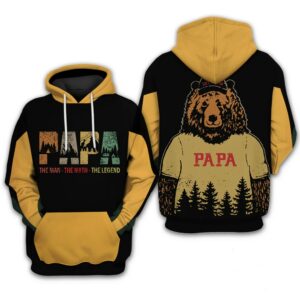 Papa Bear Hoodie 3D Zip Hoodie Papa The Man The Legend Camping Hoodie 3D Zip Hoodie for Fans 0