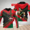 Personalized 3D Hoodie South Sydney Rabbitohs Vector Mascot NRL Custom Name 3D All Over Print Zip up Hoodie Option 1