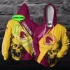Personalized Custom Name Sports Brisbane Broncos NRL Skull 3D All Over Print Zip up Hoodie Option 1