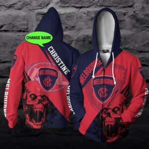 Personalized Melbourne Football Club Skull AFL Custom Name 3D All Over Print Hoodie 1