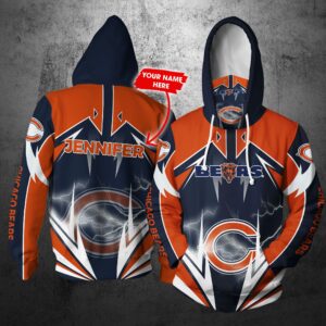Personalized NFL Gaiter Hoodie Chicago Bears Gaiter Hoodie Lightning Custom Name 3D All Over Print Hoodie 1