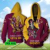Personalized NRL Brisbane Broncos Mascot Skull Custom Name 3D All Over Print Hoodie 1