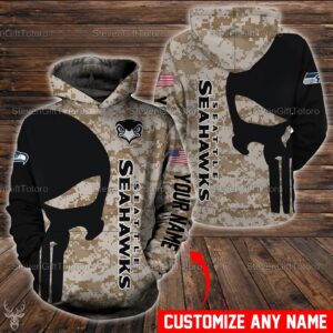 Personalized Seattle Seahawks NFL Camo Custom 3D All Over Print Zip up Hoodie Option 1