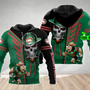 Personalized South Sydney Rabbitohs NRL Skull Cap Custom Name 3D All Over Print Hoodie 1