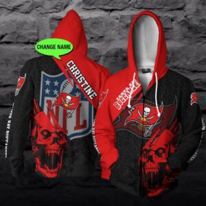 Personalized Tampa Bay Buccaneers NFL Skull Custom 3D All Over Print Hoodie 1