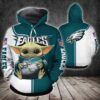 Philadelphia Eagles NFL Baby Yoda 3D All Over Print Zip up Hoodie Option 1