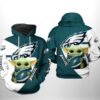 Philadelphia Eagles NFL Baby Yoda Team 3D All Over Print Zip up Hoodie Option 1