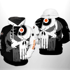 Philadelphia Flyers NHL Team Skull 3D All Over Print Zip up Hoodie Option 1