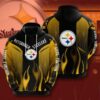 Pittsburgh Steelers Black Gold Fire 3D Hoodie Zip Hoodie NFL 3D All Over Print Hoodie Zip Hoodie 1