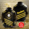 Pittsburgh Steelers Custom Name Black Golden 3D Hoodie Zip Hoodie NFL 3D All Over Print Hoodie Zip Hoodie 1