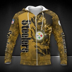 Pittsburgh Steelers Dark Golden Camo 3D Hoodie Zip Hoodie NFL 3D All Over Print Hoodie Zip Hoodie 1