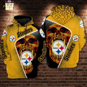 Pittsburgh Steelers NFL Skull Gold 3D Printed Pull Over Zip Up Hoodie 1