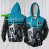 Port Adelaide Football Club AFL Personalized Skull 3D Hoodie with Custom Name All Over Print Zip Up Hoodie 1