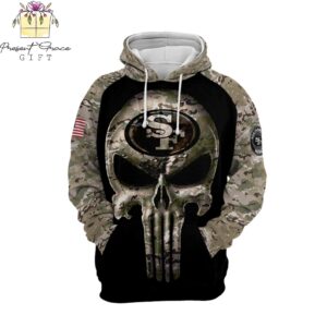 San Francisco 49ers NFL Camouflage Punisher 3D All Over Print Zip up Hoodie Option 1