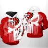 San Francisco 49ers NFL Team Skull 3D All Over Print Zip up Hoodie Option 1