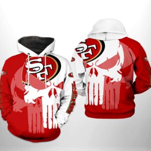 San Francisco 49ers NFL Team Skull 3D All Over Print Zip up Hoodie Option 1
