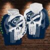 Seattle Seahawk NFL Football Punisher Skull White Blue Men and Women 3D All Over Print Zip up Hoodie Option 1