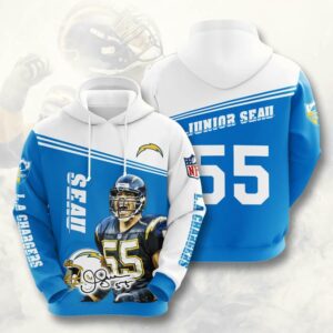 Sports American Football NFL Los Angeles Chargers Junior Seau 3D All Over Print Zip up Hoodie Option 1