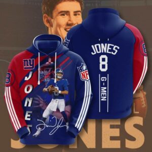 Sports American Football NFL New York Giants Daniel Jones 3D All Over Print Zip up Hoodie Option 1