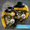 Steelers Hoodie 3D Personalized Name Skeleton Holding Logo Pittsburgh Steelers Gift Steelers Hoodie 3D Personalized Name Skeleton Holding Logo Pittsburgh Steelers Gift 0