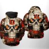Cincinnati Bengals NFL Skull Team 3D All Over Print Zip up Hoodie Option 1