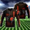 Cleveland Browns Skeleton Custom Name Personalized NFL 3D All Over Print Zip up Hoodie Option 1