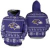 Custom Baltimore Ravens Ugly Sweatshirt Christmas 3D All Over Print Zip Hoodie Perfect Gifts for Football Fans 1