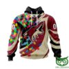 Customizable Autism Awareness Arizona Coyotes Hoodie With Colorful Puzzle Design And Personalized Name And Number Customizable Autism Awareness Arizona Coyotes Hoodie with Colorful Puzzle Design and Personalized Name and Number 1
