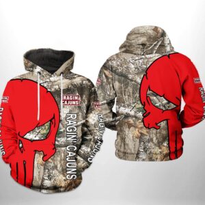 Louisiana Ragin Cajuns NCAA Camo Veteran Hunting 3D All Over Print Hoodie Zip up Hoodie 1