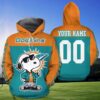Miami Dolphins Custom Name And Number 3D Hoodie Zip Hoodie NFL The Snoopy 3D All Over Print Hoodie Zip Hoodie 1