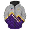 Minnesota Vikings Zip Up Hoodies 3D Sweathsirt Long Sleeve Gifts for Fans Minnesota Vikings Zip Up Hoodies 3D Sweathsirt Long Sleeve Gifts for Fans 1