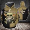 New Orleans Saints NFL Baby Yoda 3D All Over Printed Hoodie Zip Up Hoodie 1