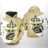 New Orleans Saints NFL Baby Yoda Team 3D All Over Print Zip up Hoodie Option 1