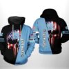North Carolina Tar Heels NCAA US Flag Skull 3D All Over Print Hoodie Zip up Hoodie 1